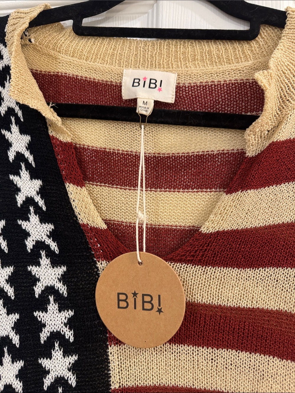 BiBi Red & Cream American Flag Knit Sweater - Picture 2 of 5